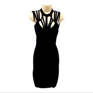 Bebe Sexy Body-Con Black Bandage Dress Medium